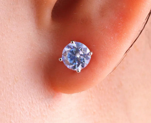 6.5mm Width Moissanite Stud Earrings White Gold Plated 925 Silver Stud
Earrings