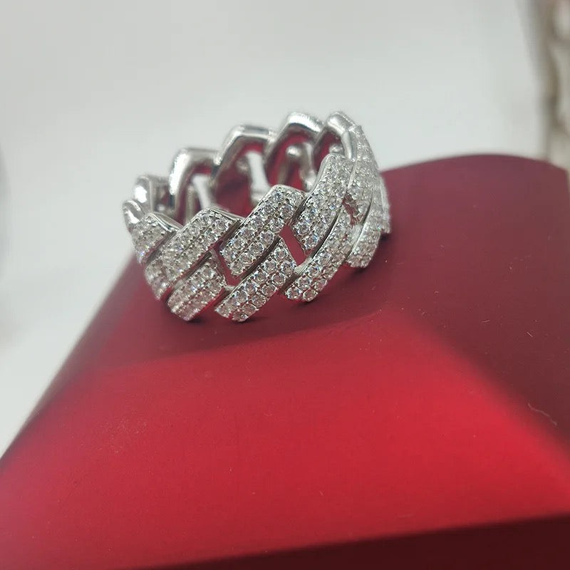 Hiphop 925 Sterling Silver VVS Moissanite Cuban Ring