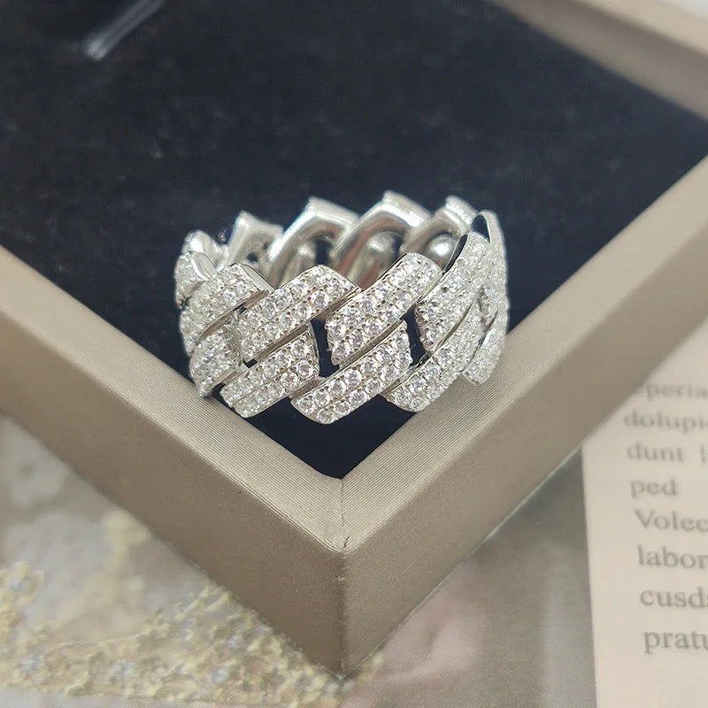 Hiphop 925 Sterling Silver VVS Moissanite Cuban Ring