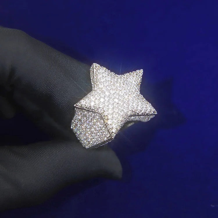Hip Hop Moissanite Iced out Star Ring