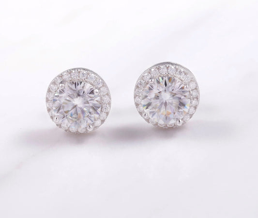 Round stud s925 silver Earring with VVS Moissanite
