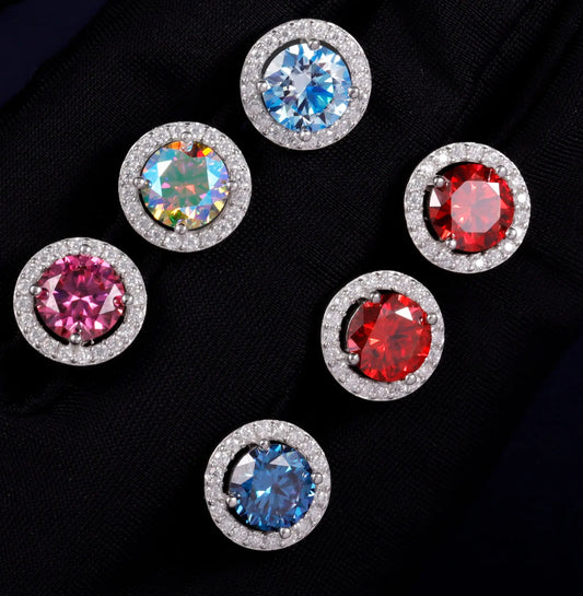 Hip Hop 10mm Width Stud Earrings White Gold Plated 925
Silver VVS Blue Moissanite Iced Out Round Shape Stud
Earrings